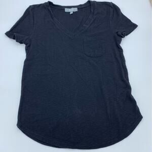 Marled Top Women's Small V Neck Black Heavyweight Cotton & Modal Minimalist